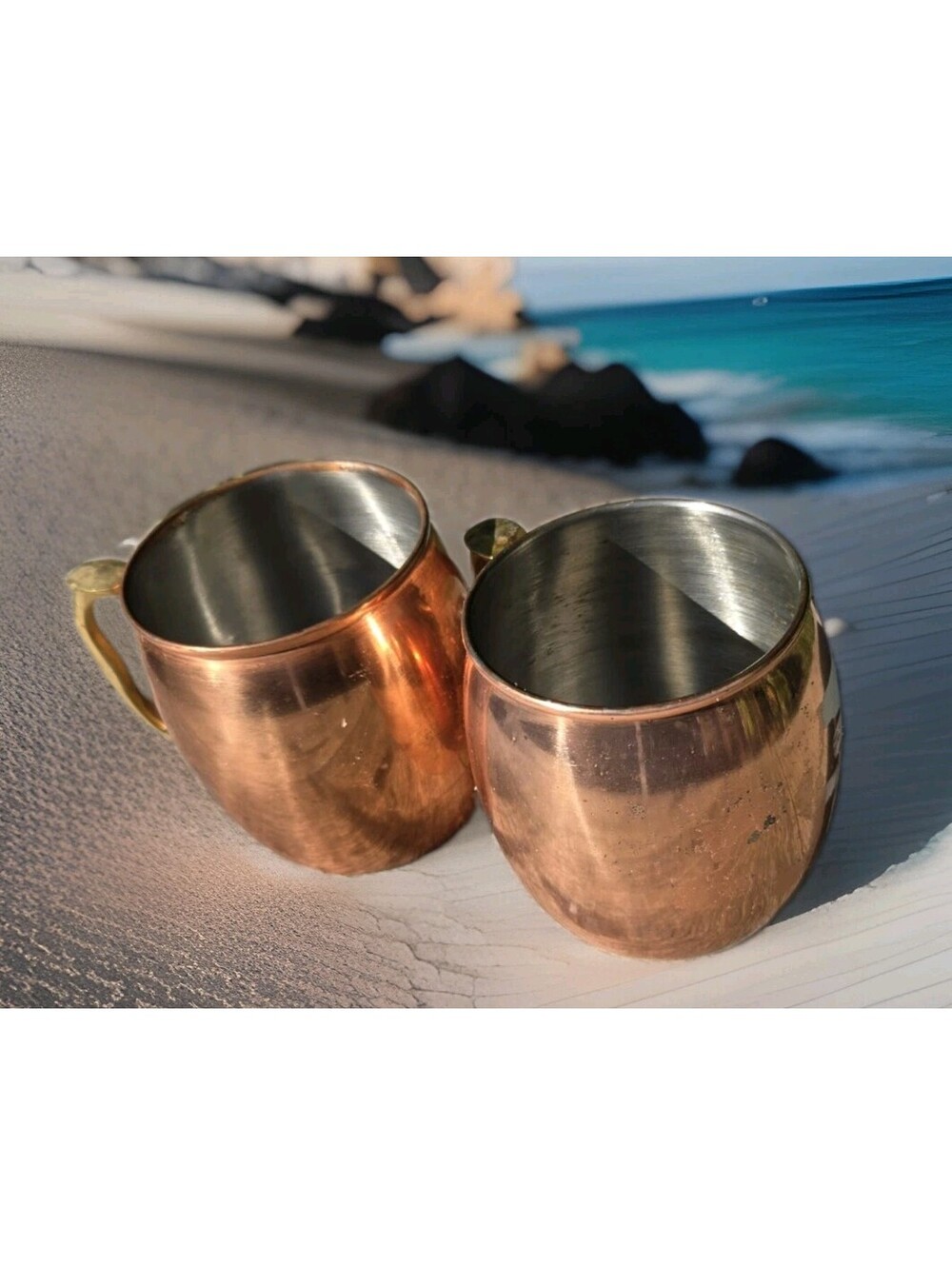 2 Oggi Copper Mugs Cups With Brass Handle  Mule 16 Oz 4"T By 3.5"W Non Breakable